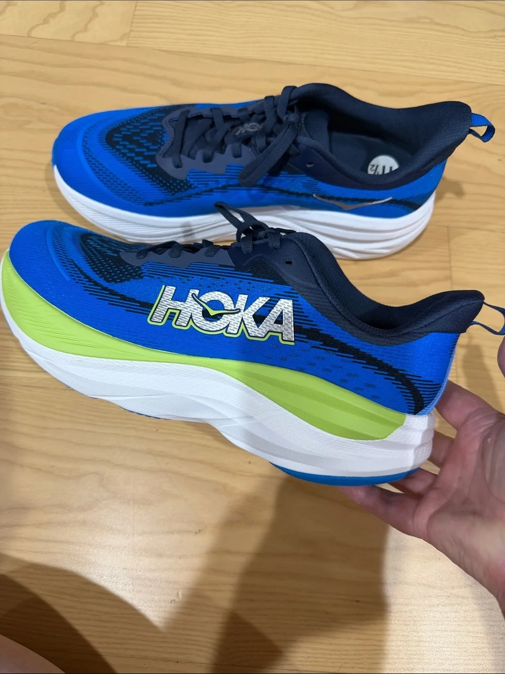 Hoka Men SkyFlow Blue with Neon Green Accent Running Sneakers